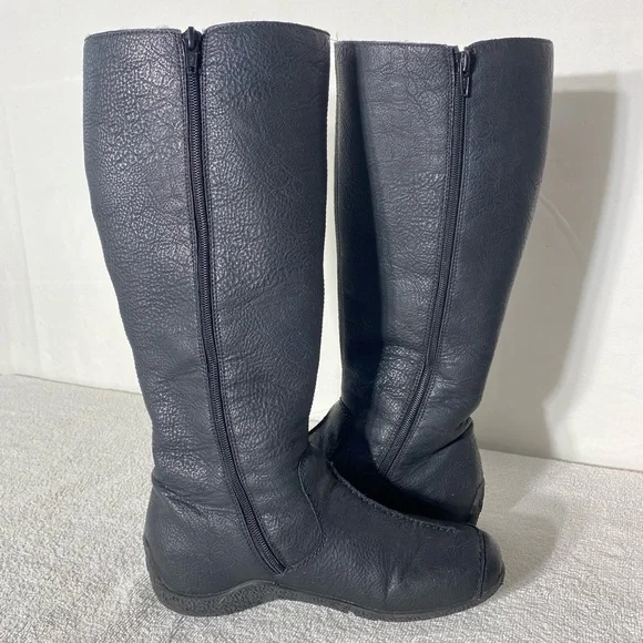 Rieker Black Faux Leather Sherpa Lined Mid Calf Knee High Boots 39 - Picture 12 of 14